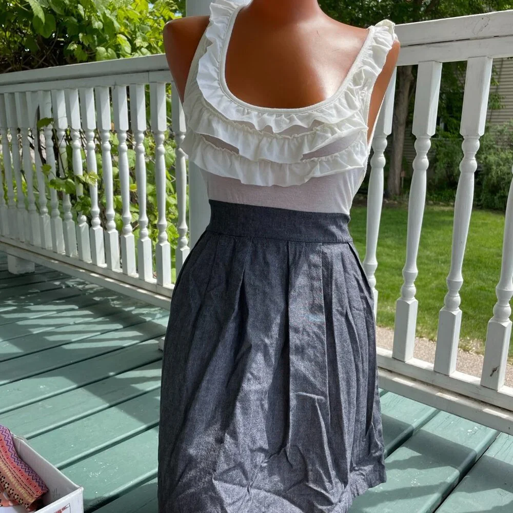 White Ruffle Dress with Gray Skirt Detail - Women’s Medium - Picture 1 of 3